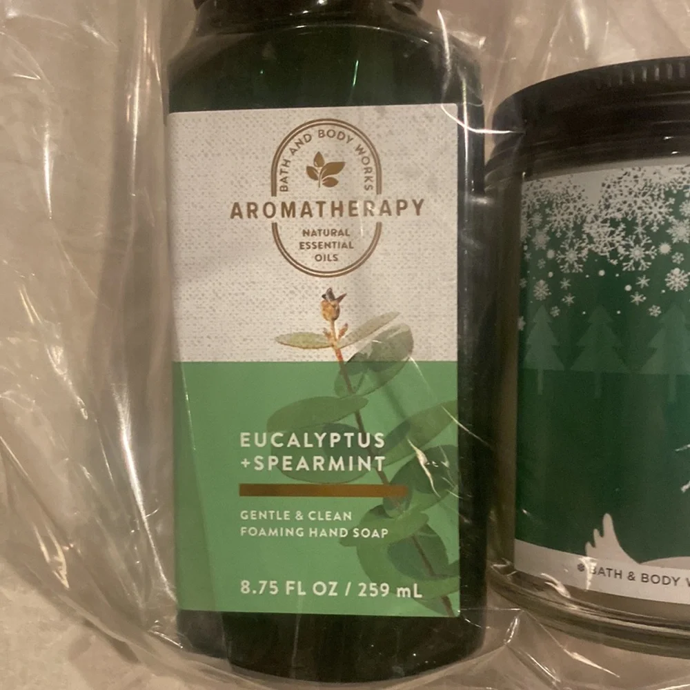 BATH & BODY WORKS 2p Tree Farm Candle & Eucalyptus Spearmint Hand Soap $23